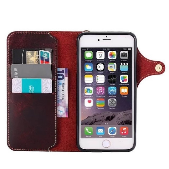 Wallet 3-kort ægte læder Apple iPhone 6 / 6S  - oxblood