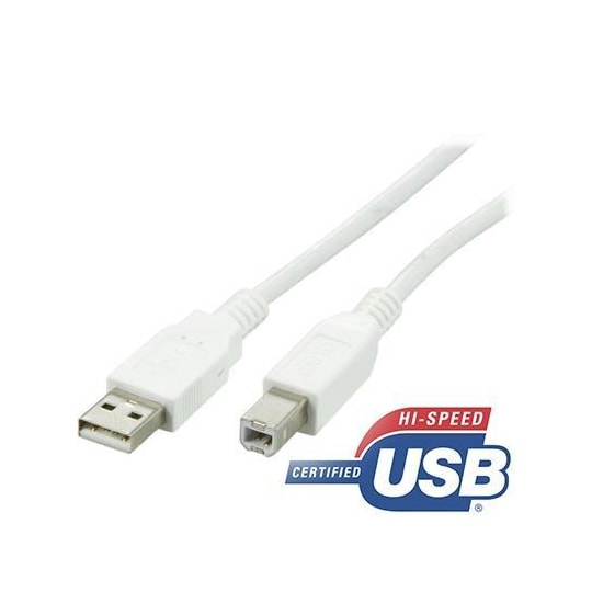 DELTACO USB 2.0 kabel Type A han - Type B han 2m, hvid