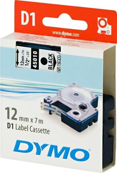 DYMO D1, markeringstape, 12mm, sort tekst på transparent tape, 7m - 4