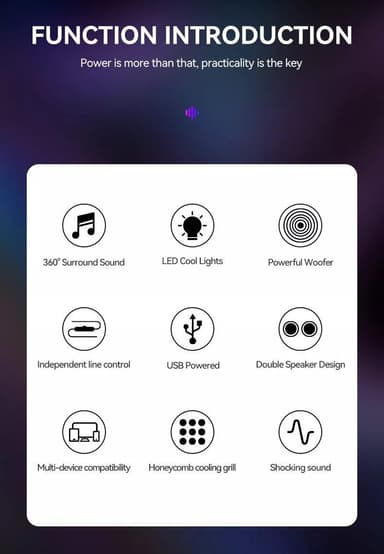 Soundbar med dobbelthøjttalere og LED RGB Sort