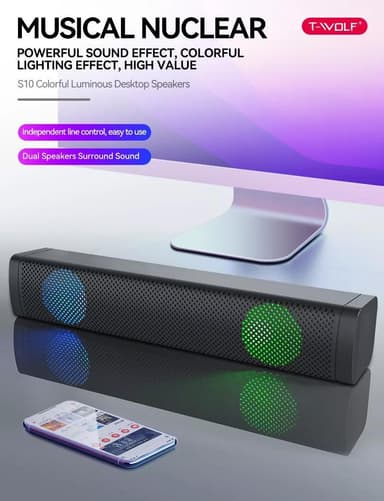 Soundbar med dobbelthøjttalere og LED RGB Sort