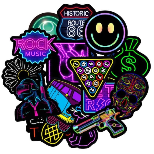 Klistermærker neon Rockmusik 50-pak Multifarvet