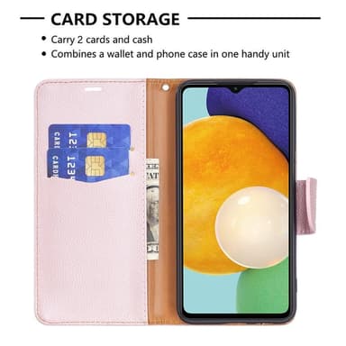 SKALO Samsung A13 5G Premium Litchi Flip Cover - Rosa guld