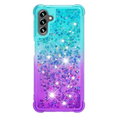 SKALO Samsung A13 5G Kvicksand Glitter Hjerter TPU Cover - Turkis-Lilla