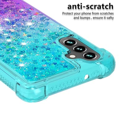 SKALO Samsung A13 5G Kvicksand Glitter Hjerter TPU Cover - Turkis-Lilla