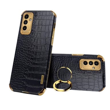 SKALO Samsung A04s 4G Crocodile Guldkant Cover - Sort