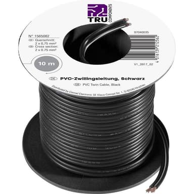 TRU COMPONENTS 1565082 Tråd 2 x 0.75 mm² Sort 10 m