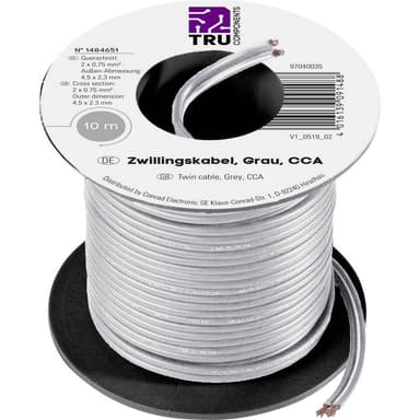 TRU COMPONENTS 93030c503 Tråd 2 x 0.75 mm² Grå 10 stk