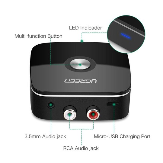 Ugreen Bluetooth 5.0 Lydmodtager med 3,5 mm og 2xrca lydmodtager