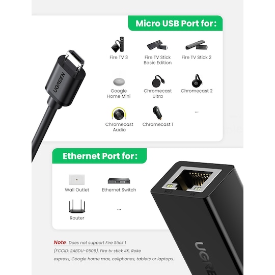 Pick up blade fryser blast Ugreen Micro USB Ethernet LAN Adapter til Chromecast TV Stick | Elgiganten