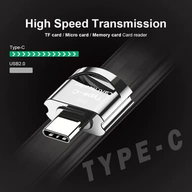 NÖRDIC USB-C 3.1 kortlæser med nøglering 5Gbps TF, MicroSD, Micro SDHC, Micro SDXC 2TB UHS-I sølv