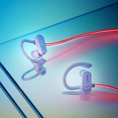 NÖRDIC Laser Kør, Bluetooth V5.0 Lavenergi sports headset med lyse kabel, IPX4, mikrofon, hvid