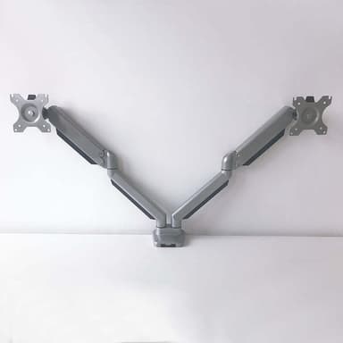 NÖRDIC Monitor desk mount til dual monitors med gaslift, vippe og roterende, aluminium og stål, sølv, monitorholder