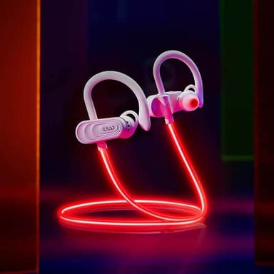 NÖRDIC Laser Kør, Bluetooth V5.0 Lavenergi sports headset med lyse kabel, IPX4, mikrofon, hvid