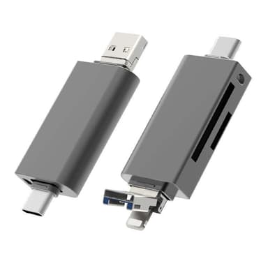 NÖRDIC OTG kortlæser 3 i 1 USB-C + Lightning + USB-A 3.0 understøttelse af SD / TF Micro SD Op til 2TB 5Gbps
