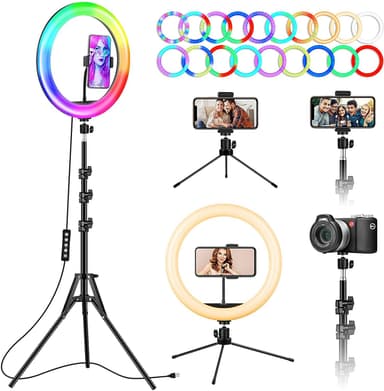 RGB LED Ring lys 30 cm i diameter med en mobil holder med stativ og står 5 trin 19 lysdæmpes tilstand selfie lampe lys ring lys
