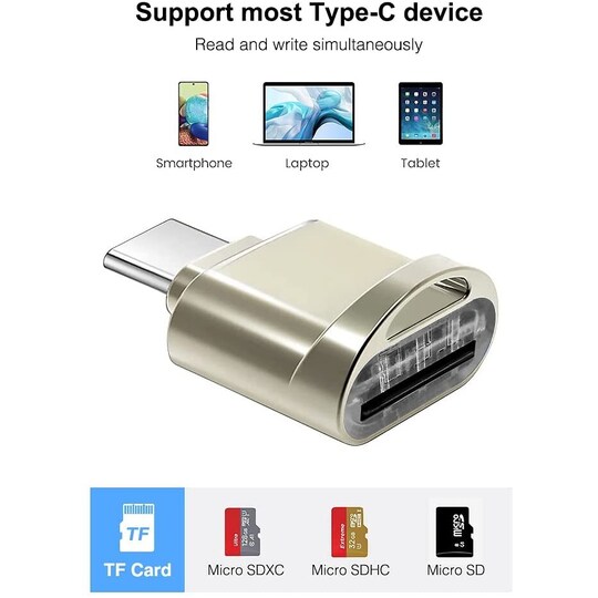 NÖRDIC USB-C 3.1 kortlæser med nøglering 5Gbps TF, MicroSD, Micro SDHC, Micro SDXC 2TB UHS-I