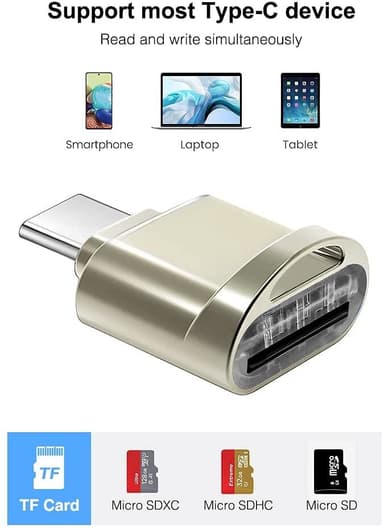 NÖRDIC USB-C 3.1 kortlæser med nøglering 5Gbps TF, MicroSD, Micro SDHC, Micro SDXC 2TB UHS-I