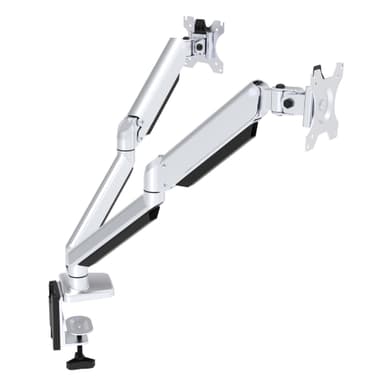 NÖRDIC Monitor desk mount til dual monitors med gaslift, vippe og roterende, aluminium og stål, sølv, monitorholder