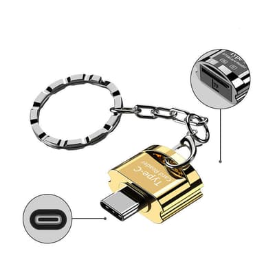 NÖRDIC USB-C 3.1 kortlæser med nøglering 5Gbps TF, MicroSD, Micro SDHC, Micro SDXC 2TB UHS-I