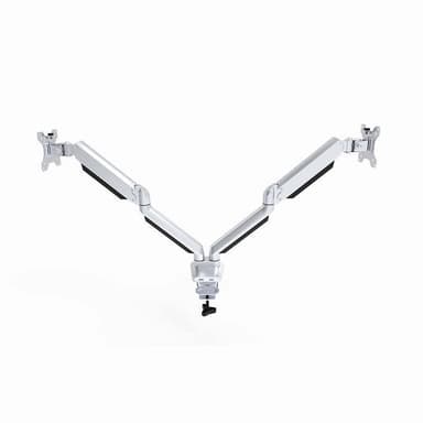 NÖRDIC Monitor desk mount til dual monitors med gaslift, vippe og roterende, aluminium og stål, sølv, monitorholder