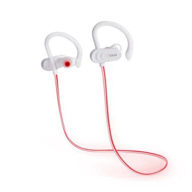 NÖRDIC Laser Kør, Bluetooth V5.0 Lavenergi sports headset med lyse kabel, IPX4, mikrofon, hvid