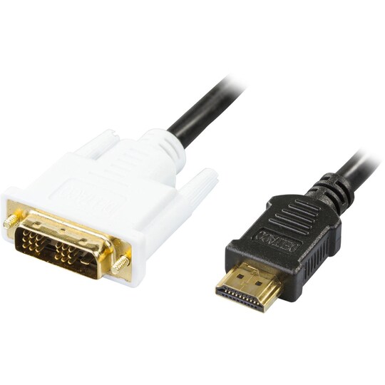 DELTACO HDMI til DVI kabel, 19-pinhanDVI- D Single Link, 1m, sort/hvid
