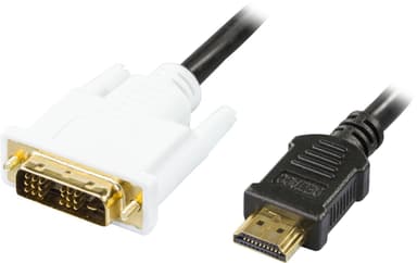 DELTACO HDMI til DVI kabel, 19-pinhanDVI- D Single Link, 1m, sort/hvid