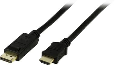 DELTACO DisplayPort til HDMI monitorkabel med lyd, 20-pin han - 19-pin