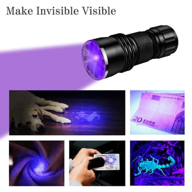 UV lommelygte med 21 LED lys Sort 395 nm