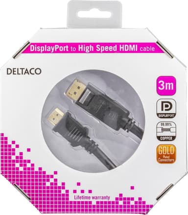 DELTACO DisplayPort til HDMI monitorkabel med lyd, 20-pin han - 19-pin