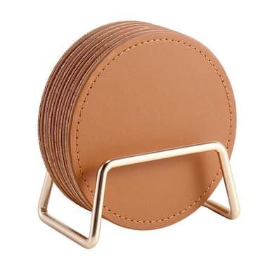 Runde glasbrikker 6 stk med holder Brun