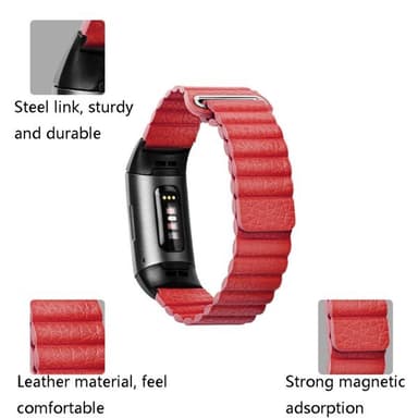 Rød rem i læder til Fitbit Charge 3/4 - large