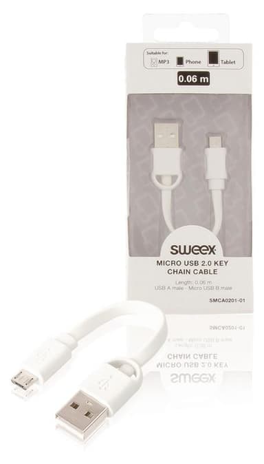 Usb 2.0-Kabel USB A Han - Micro B Han Fladt 0.06 m Hvid