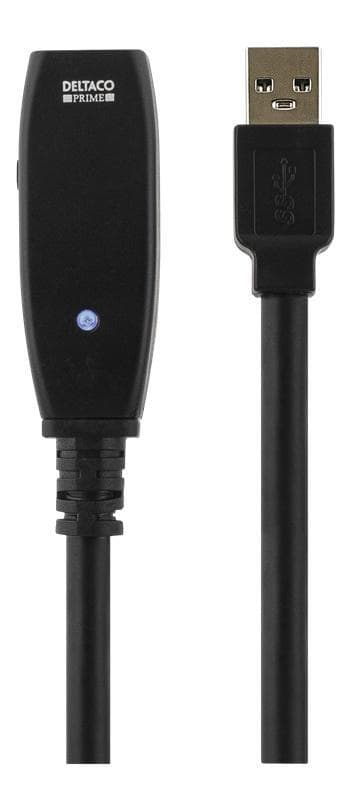 DELTACO USB 3.0-forlængerkabel, aktivt, Type A han - Type A han, 2