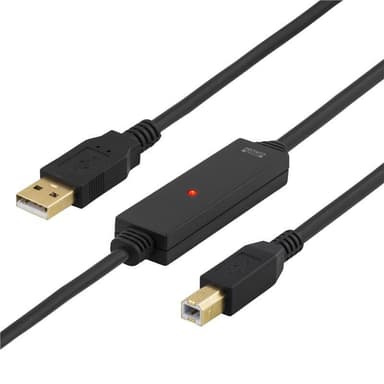DELTACO PRIME USB 2.0 kabel Type A han - Type B han, aktiv, 5m,