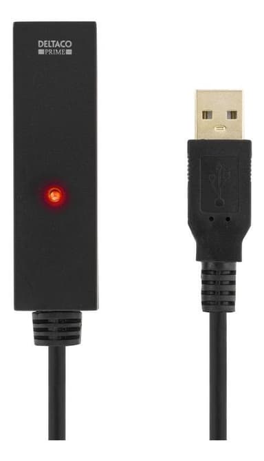 DELTACO PRIME USB 2.0 kabel Type A han - Type B han, aktiv, 10m, sort