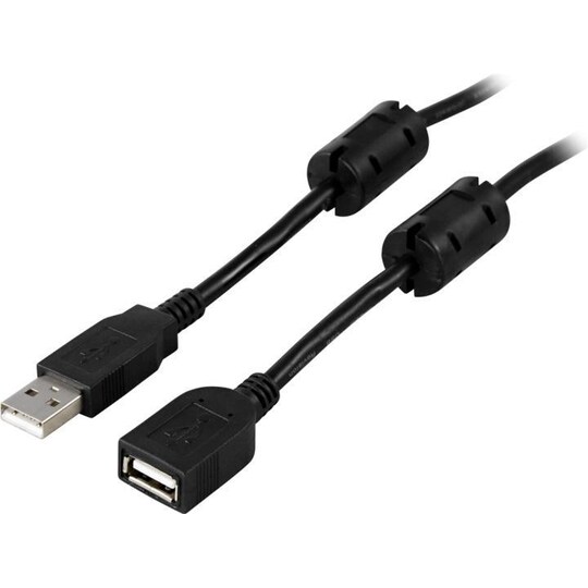 DELTACO USB 2.0 kabel Typ A han - Typ A hun, ferritkerne, 2m, sort