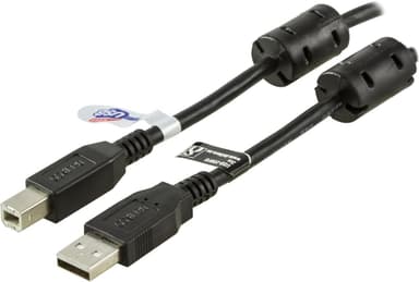 DELTACO USB 2.0 kabel Type A han - Type B han, ferrikerner, 3m, sort