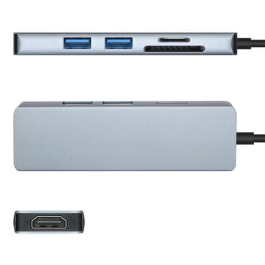 5-i-1 USB-C dockingstation grå