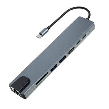 8-i-1 USB-C dockingstation grå