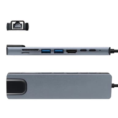 8-i-1 USB-C dockingstation grå