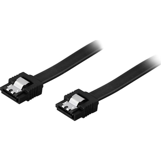 DELTACO SATA-kabel, SATA 6Gb/s, låse-clips, lige-lige, 1m, sort