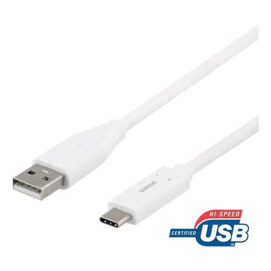 DELTACO USB-C to USB-A cable, 2m, 3A, USB 2.0, white
