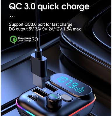 Bluetooth FM-sender med biloplader og LED