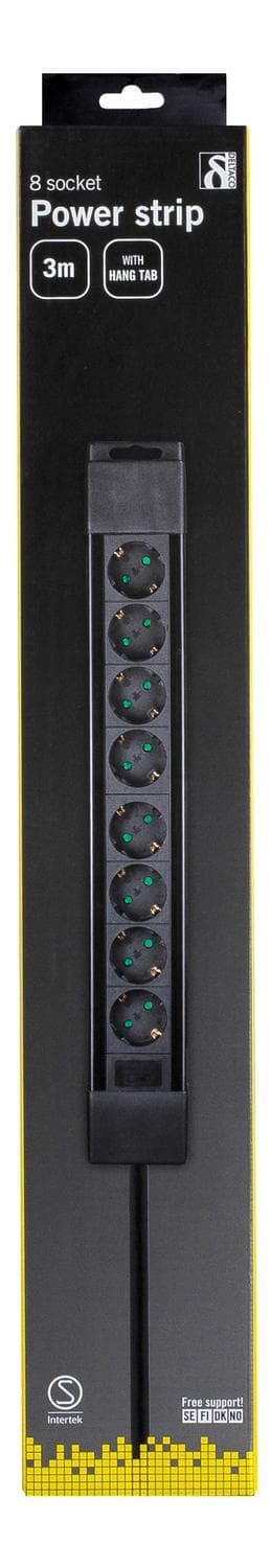 DELTACO power strip 8xCEE 7/4, 1xCEE 7/7, 3m cable, black