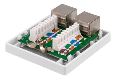 DELTACO shielding network wall socket, Surface FTP 2xRJ45, Cat6A,white