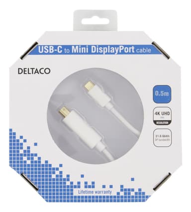 DELTACO USB-C - MiniDP cable, 0.5m, 21.6 Gbit/s, 3840x2160 60Hz, white