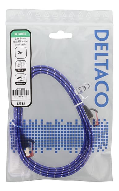 DELTACO Tough Flat CAT.6A U/FTP Patch Cable, 28AWG, 2m, blue