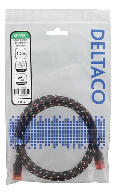 DELTACO Tough Slim CAT.6A U/UTP Patch Cable, 28AWG, 3.8mm, 1.5m, Black